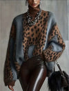 Leopard Print Loose Fit Vintage Patchwork Knit Sweater