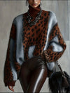 Leopard Print Loose Fit Vintage Patchwork Knit Sweater